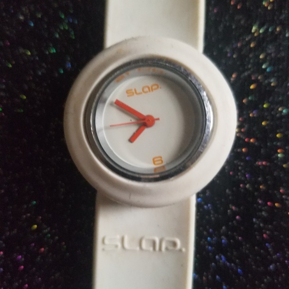 White Silicone Slap Watch with Orange Hands